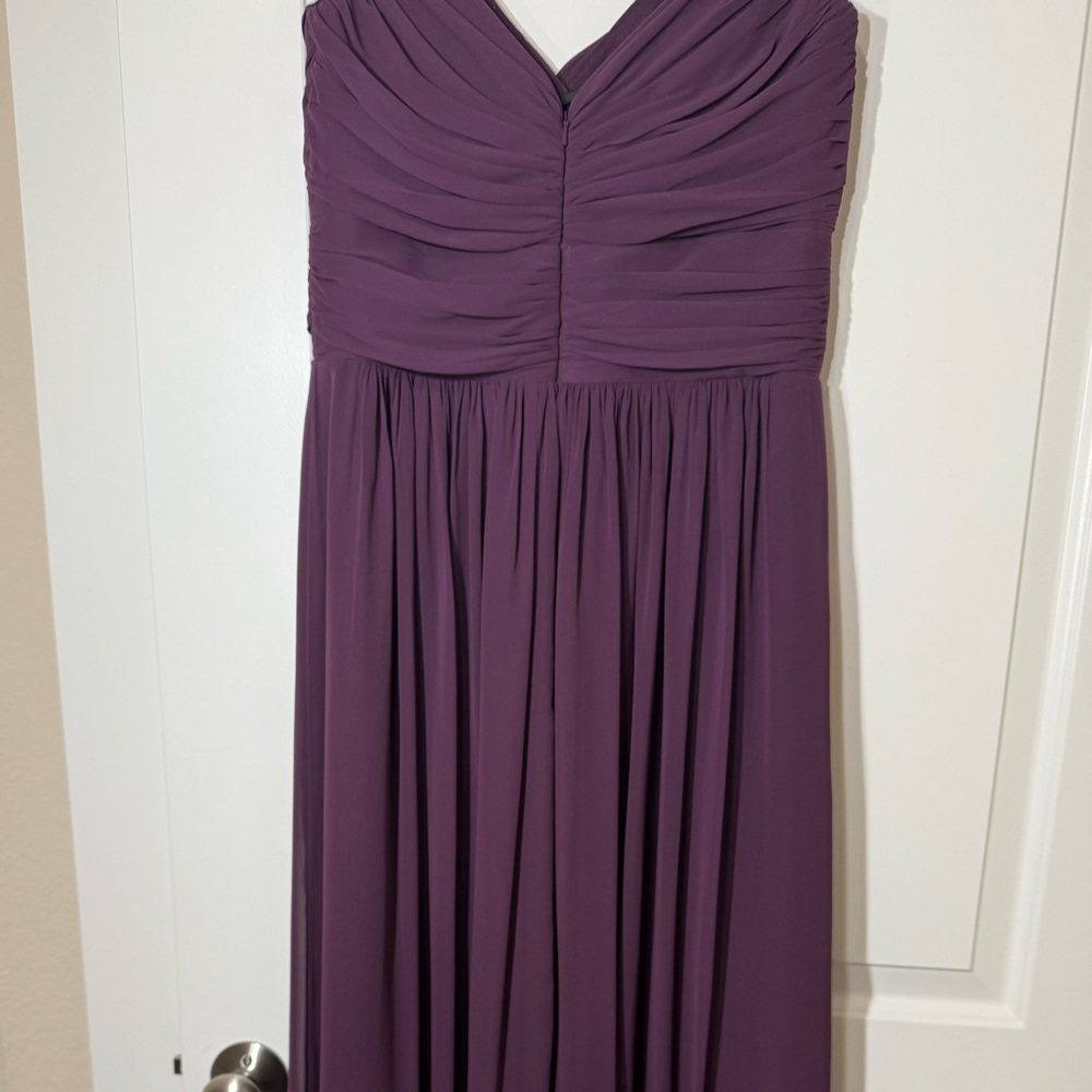 After Six Aubergine Ruched Chiffon Gown w/ Slit — Bridesmaid or Formal - Picture 4 of 5